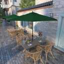California Umbrella 9' Round Aluminum Outdoor Deck, Pool or Patio Umbrella, Crank Lift, Auto Tilt, Bronze Pole, Hunter Green Olefin