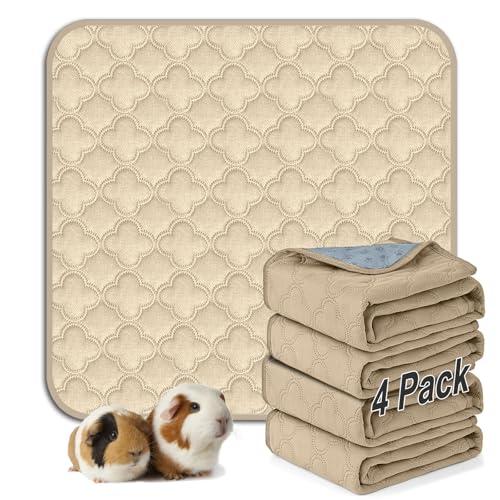 FunFurry Washable Guinea Pig Cage Liner - 4 Pack Reusable Washable Pee Pads，Waterproof Guinea Pig Bedding for Small Animal - Rabbit Bunny Hamster Puppy (Cream, 12" X 12" - 4 Pack)