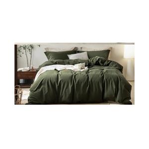 Linen Feel Olive Green Queen Size Bedding Cover Oeko Text Standard 100% Cotton Made Cover 1 Duvet Cover, 2 Pillowcases