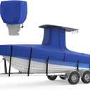 RVMasking Upgraded 1200D T-Top Boat Cover 100% Waterproof Heavy Duty Tear-Resistant Polyester with Motor Cover for Center Console Boat with T TOP Roof, 22'-24' Long Beam Width up to 116", Blue