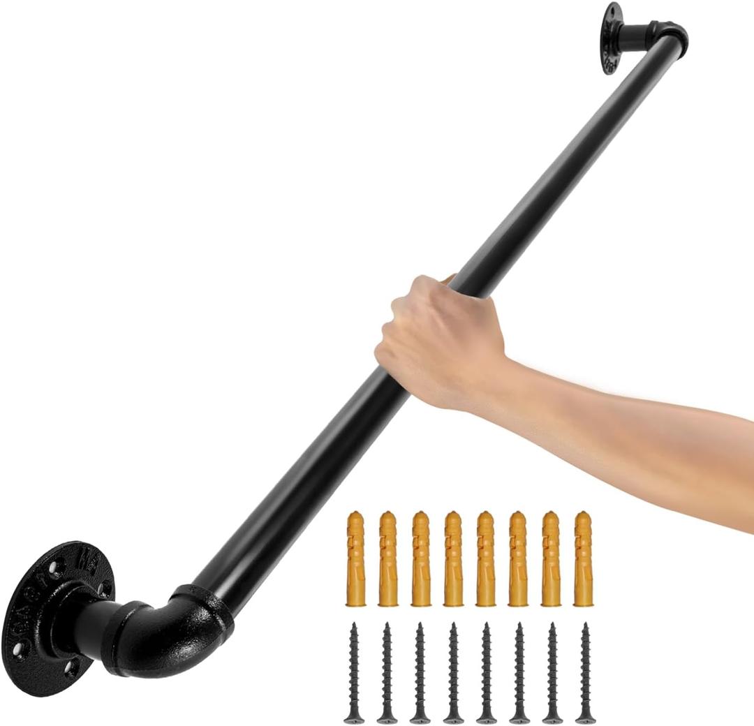 VEVOR Pipe Stair Handrail, 2FT Staircase Handrail, 440LBS Load Capacity Carbon Steel Pipe Handrail, Industrial Pipe Handrail with Wall Mount Support, Round Corner Wall Handrailing's for Indoor, Outdoor