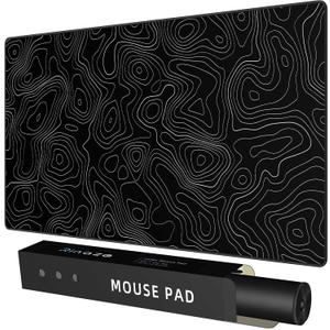 Rinaze Extra Large Gaming Mouse Pad with Black Topographic, XXL Mousepad, Big Mouse Mat Desk Pad, Non Slip Keyboard Pad for Gaming Computer Laptop PC Office Desk Accessories