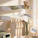 32'' Wall Mounted Clothes Drying Rack, Foldable & Collapsible Wall Mount Laundry Rack w/ 5 Thickened Rods & 4 Hooks, Space Saver Hanging Drying Rack Clothing for Laundry Room Bathroom Indoor