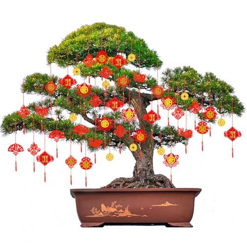 CCINEE 62Pcs Chinese New Year Decoration Chinese Knot Pendant Red Hanging Ornaments 2026 Lunar New Year Lucky Coins Fu Pendants for Home Office Car Trees Spring Festival Decor