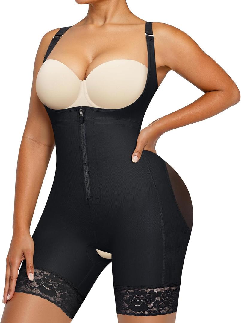 Nebility Fajas Colombianas Bodysuit Shapewear for Women Tummy Control Body Shaper Postpartum Butt Lifter with Zipper (Medium, Black)