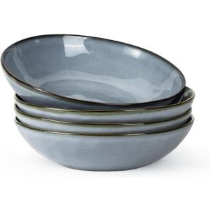 famiware Large Pasta Bowls Set of 4, Ocean Round 8.5" Pasta Serving Bowl Large Dinner Bowls, Kitchen Bowl Set, Microwave and Dishwasher Safe, Scratch Resistant, Blue