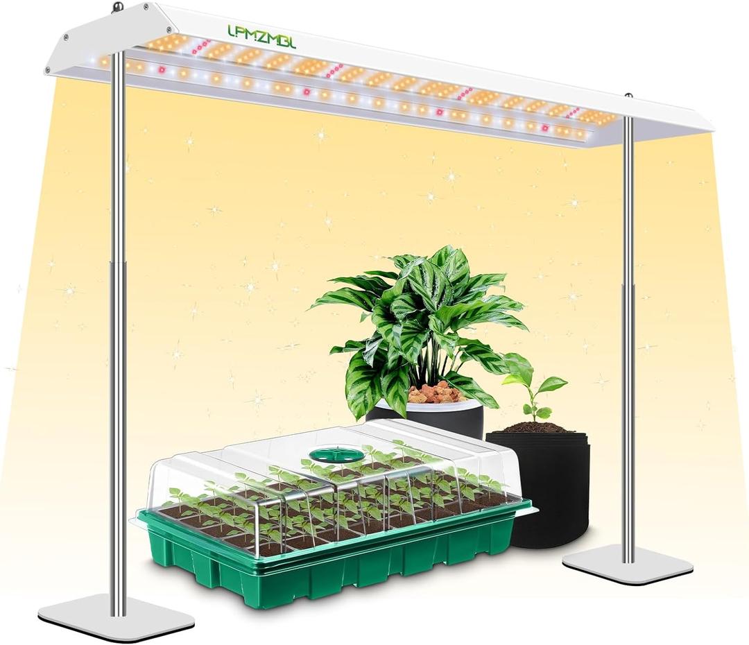 LED Grow Lights for Seed Starting with Stand, 2ft 60W Full Spectrum Seedling Lights Grow Lights for Indoor Plants, 4/8/12H Timer and 10 Dimming Levels, Height Adjustable and Energy Efficient (Grow Light Stand-W)