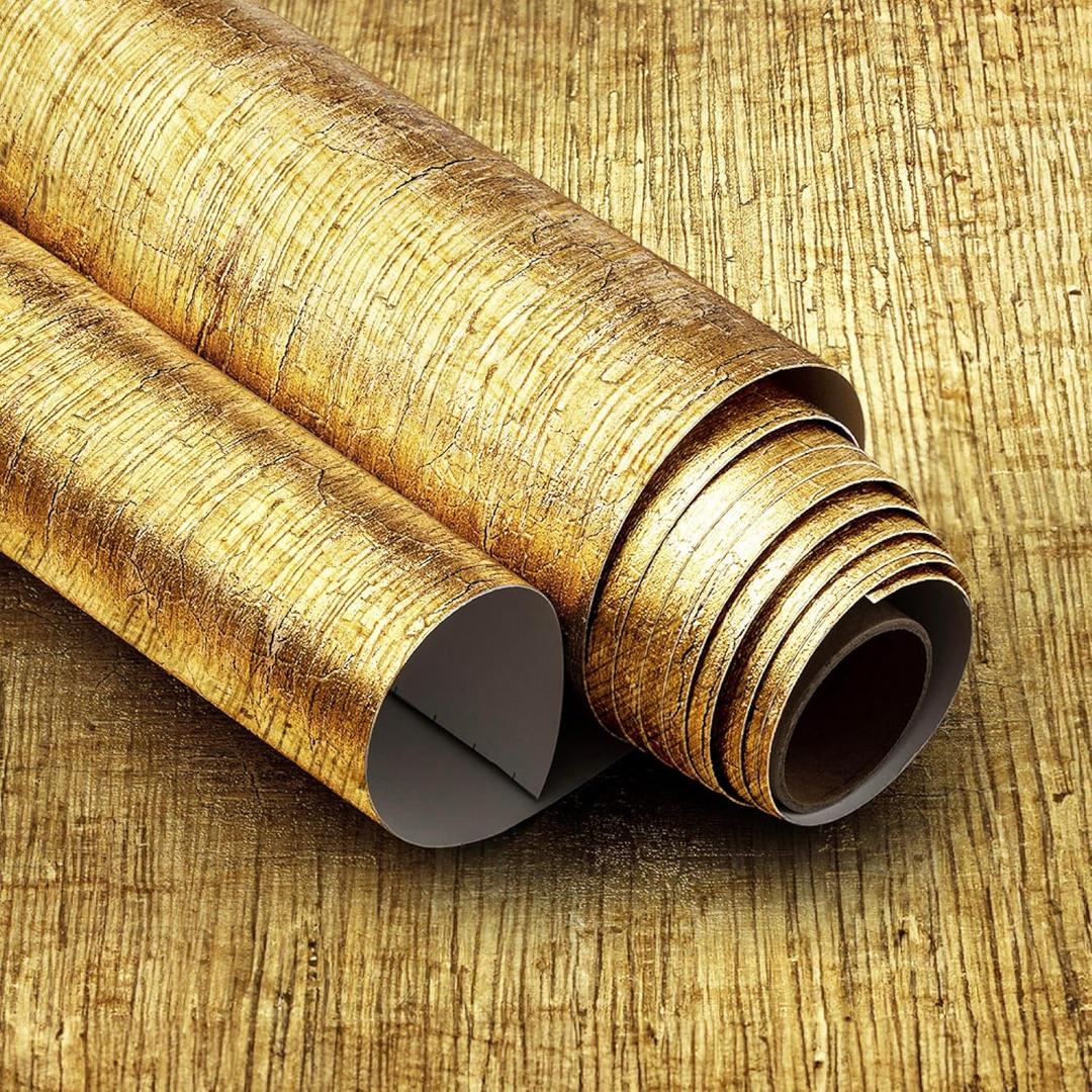 Very Berry Sticker Yellow Gold Peel and Stick Wallpaper (24" x 118", 2 Pack) Contact Paper Peel and Stick, Decorative Gold Wallpaper for Cabinets, Drawers, Furniture & Walls