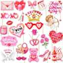24Pcs Galentine's Day Decorations Photo Booth Props Including Masks, Love, Glasses, Mustache, Snowman for Galentines Valentines Day Party Decortions Supplies Ideas Favors
