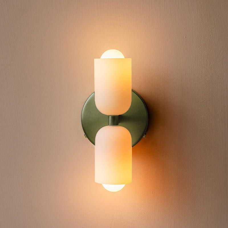 Led bulb wall lights,vintage French wall sconces with white glass shade,colourful metal wall lighting,wall lamp for bedroom,reading,study,bedside,hallway,living room,entryway (Hardwire) (Green)