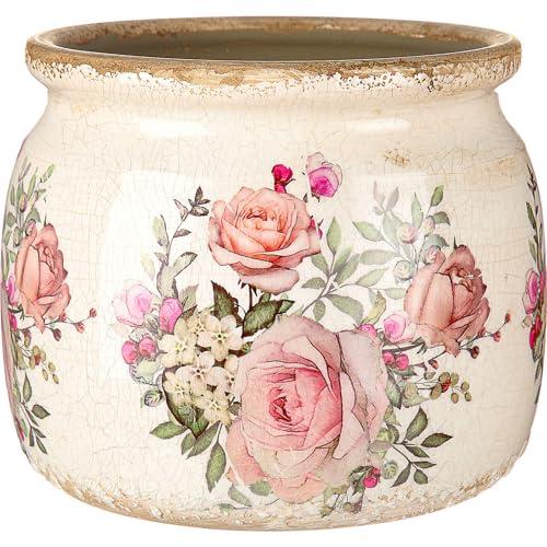 Ninehaoou Vintage Planter Large Ceramic Plants Pot Beige Pink European Rose Ice Crack Cottage Scroll Vase Flower Vase Pot Indoor Plants Home Kitchen Decor Farmhouse Antique Decorative Gifts
