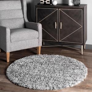 nuLOOM Brooke Shag Tasseled Area Rug - 4 Round Accent Shag Rug Casual Grey/Ivory Rugs for Living Room Bedroom Dining Room Nursery Entryway