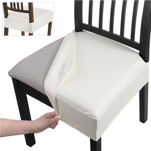 SearchI Waterproof PU Seat Covers for Dining Chairs Set of 6, Washable Stretch Dining Chair Seat Covers, Dining Room Chair Covers Protector (Rear-Covered, PU Cream)