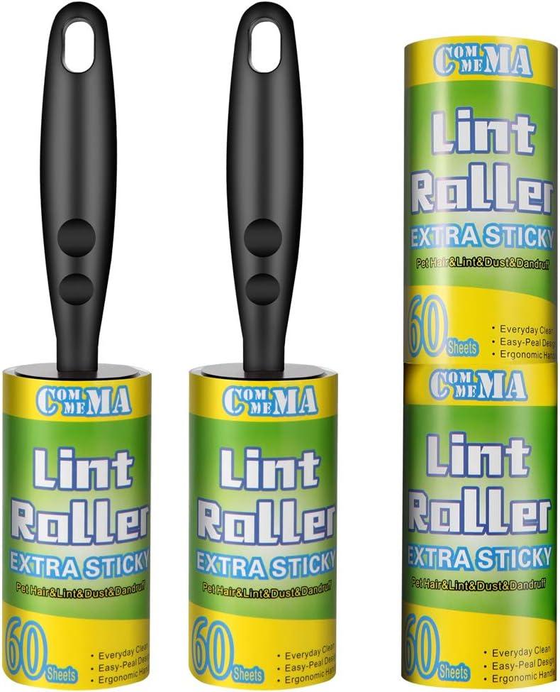 Lint Rollers for Pet Hair Extra Sticky, Pet Hair Remover Set Brush for Dog & Cat Hair Removal, Clothes, Furniture, 2 Handles with 4 Refills, 240 Total Sheets