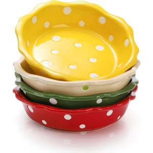 AVLA 4 Pack Ceramic Mini Pie Pans, 6 Inch Small Baking Pie Dish Plate, 10 oz Individual Deep Dish Pie Plate, Kitchen Bakeware Pot Pie Pans for Quiches, Tarts, Puddings, Apple Pecan Pie, Oven Safe