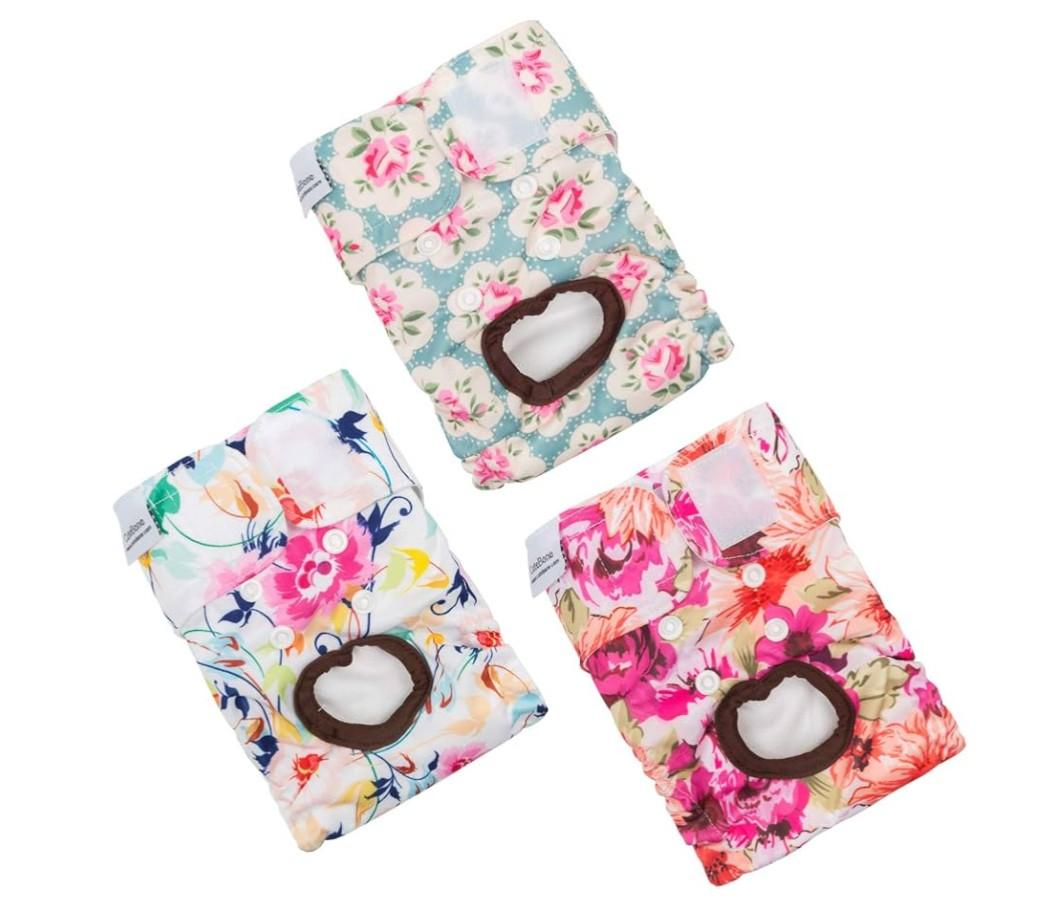 CuteBone Dog Diapers Female Washable Small Medium Large 3 Pack Reusable Doggie Diapers Puppy Period Pants for Doggy Heat Cycle Peeing L