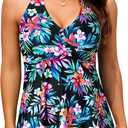 Women's Halter Tankini Tops - 2025 Flow Swim Tops V-Neck Bathing Suit Loose Fit No Bottom, Colorful Floral, L
