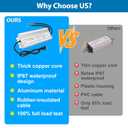 24V 500W LED Power Supply, IP67 Waterproof LED Driver, Low Voltage Transformer, AC 90-140V to DC 24V 20.8A Converter with 3-Prong Plug 3.3 Ft Cable for Outdoor LED Light, Landscape Light, Industrial