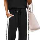 WIHOLL 2 Piece Lounge Sets for Women Matching Set Summer Outfits Short Sleeve Tops Wide Leg Pants with Pockets (X-Large, Black/Leopard)