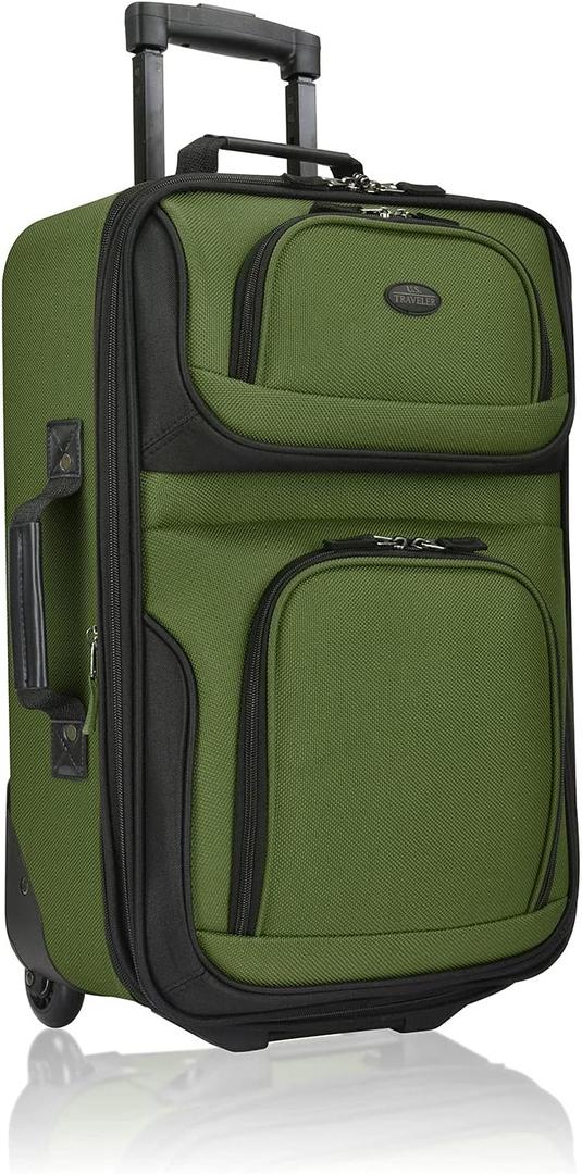 U.S. Traveler Lightweight Rolling 20" Carry On Luggage Softside Suitcase, Green, 2 Wheel Single