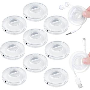 9 Pcs Charging Cord Organizer Portable Charger Cord Holder Round Storage Cable Winder Retractable Cable Management Flexible USB Cable Reel for Home Office Classroom, Transparent (6.3 x 1.7 cm/ 2.48 x 0.67 inch)