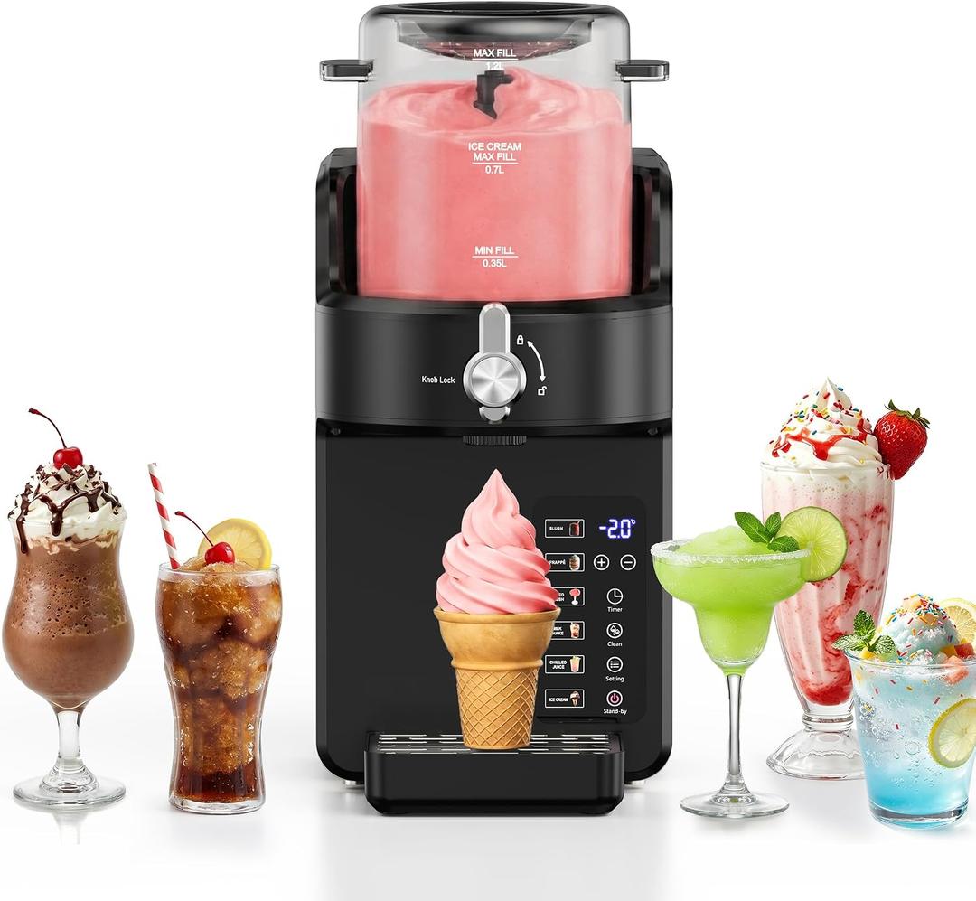 Slushie Machine for Home, 2-in-1 Slushy & Soft Serve Ice Cream Maker with Rapid Chill and 6 Presets, 15-Min Fast Slush, No Ice Needed, Frozen Slush Milkshake Margaritas for Family & Party, Black