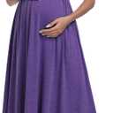 Ruffle Short Sleeve Maternity Dress High Waisted Midi Spring Baby Shower Dresses (Purple, XXL)