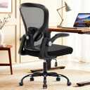 Ergonomic Office Chair, Computer Desk Chair with Adjustable Lumbar Support, Breathable Mesh Office Chair with Flip-up Armrests, Rocking Function, Comfy Home Office Desk Chair, Black