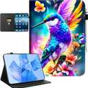 iPad (A16) 11th Generation Case, iPad 10th Generation Case with Pencil Holder Women Girls Shockproof Multi-Angle View Adjustable Stand Magnetic Closure/Card Slots/Auto Wake Sleep, Flowers Hummingbird