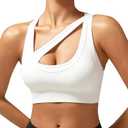RUNNING GIRL Sports Bras for Women, Seamless Ribbed Sports Bra High Support Workout Racerback White Bra Padded Push Up (WX3038White,L)