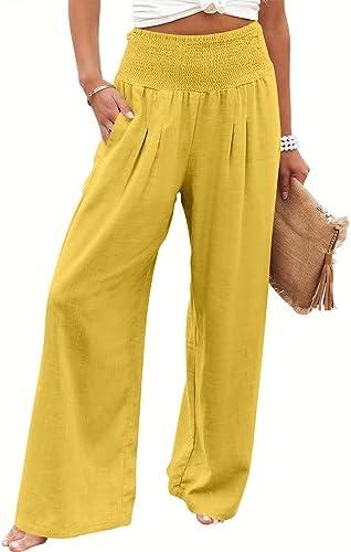 ANRABESS Women Linen Palazzo Pants Summer Boho Wide Leg High Waist Casual Lounge Pant 2026 Beach Travel Vacation Outfits, XL