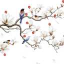 SHUCHING White Magnolia Tree Wall Decals Peel and Stick, Trees Flowers Wall Decor Stickers, White Branches Corner Wall Art(Left)