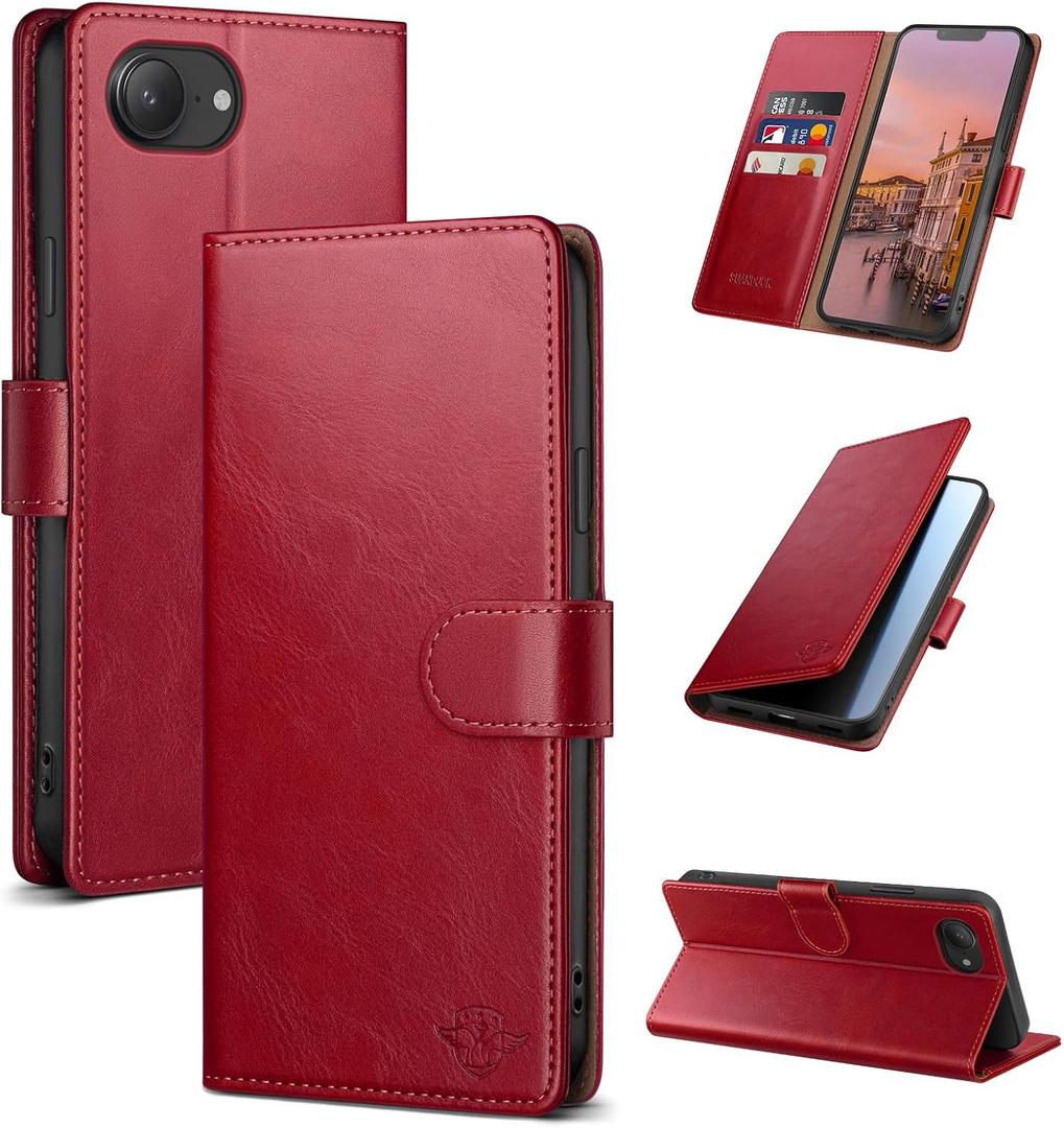 Wallet Case for iPhone 16e/17e 6.1" with RFID-Blocking Credit Card Holder, PU Leather Folio Flip Cover Women Men Protective Phone Case Compatible with Apple 16e/17e, Red