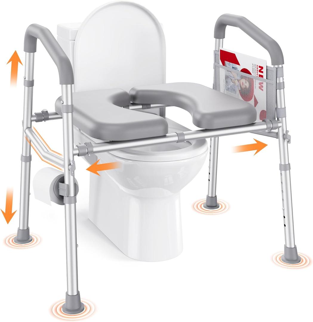 Toilet Seat Riser for Seniors, 500lb Anti-Wobble Anti-Tip Design Large Size for Large People, Handicap Elevated Toilet Seat, Adjustable Height & Width with Handles, Fit Any Toilet