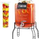 2 Gallon Large Glass Drink Dispenser Set, Beverage Dispensers with Stand & 18/8 Stainless Steel Spigot, Leakproof for Lemonade, Sun Tea & Iced Tea