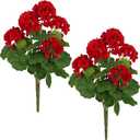 FOREST PRINCE 2 PCS 18" Artificial Geraniums for Outdoors, Red Geraniums Artificial Flowers Realistic Silk Flower for Home Garden Patio Wedding Table Centerpieces Indoor Decor, RubyRed