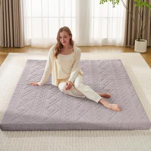 Mollydot Japanese Floor Mattress Futon Mattress Twin Size, 2.5" Thick Tatami Sleeping Mat, 100% Cotton Washable Cover, Foldable Roll Up Portable Floor Bed for Guest Room Dormitory, Grey