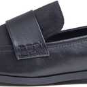 FEVERSOLE Women's Fashion Dress Comfort Low Heel Office Penny Loafer Flats (7.5, Plain Welt Faux Suede Black Vegan Leather)