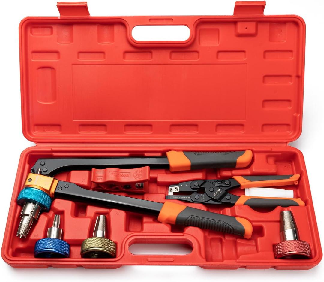 IWISS PEX-A Expansion Tool Kit with 3/8’’, 1/2’’ 3/4’’ & 1’’ Auto Rotation Expander Heads, Tubing Cutter, Ring Removal Tool for Uponor Wirsbo ProPEX, PowerPEX Fittings