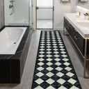 Lahome Zelie Checkered Washable 2x12 Runners for Hallways Non Slip, Black Kitchen Bathroom Runner Rugs, Modern Trellis Ultra-Thin Indoor Carpet Runner for Bedroom Dorm Classroom Decor (2'x12',Black)