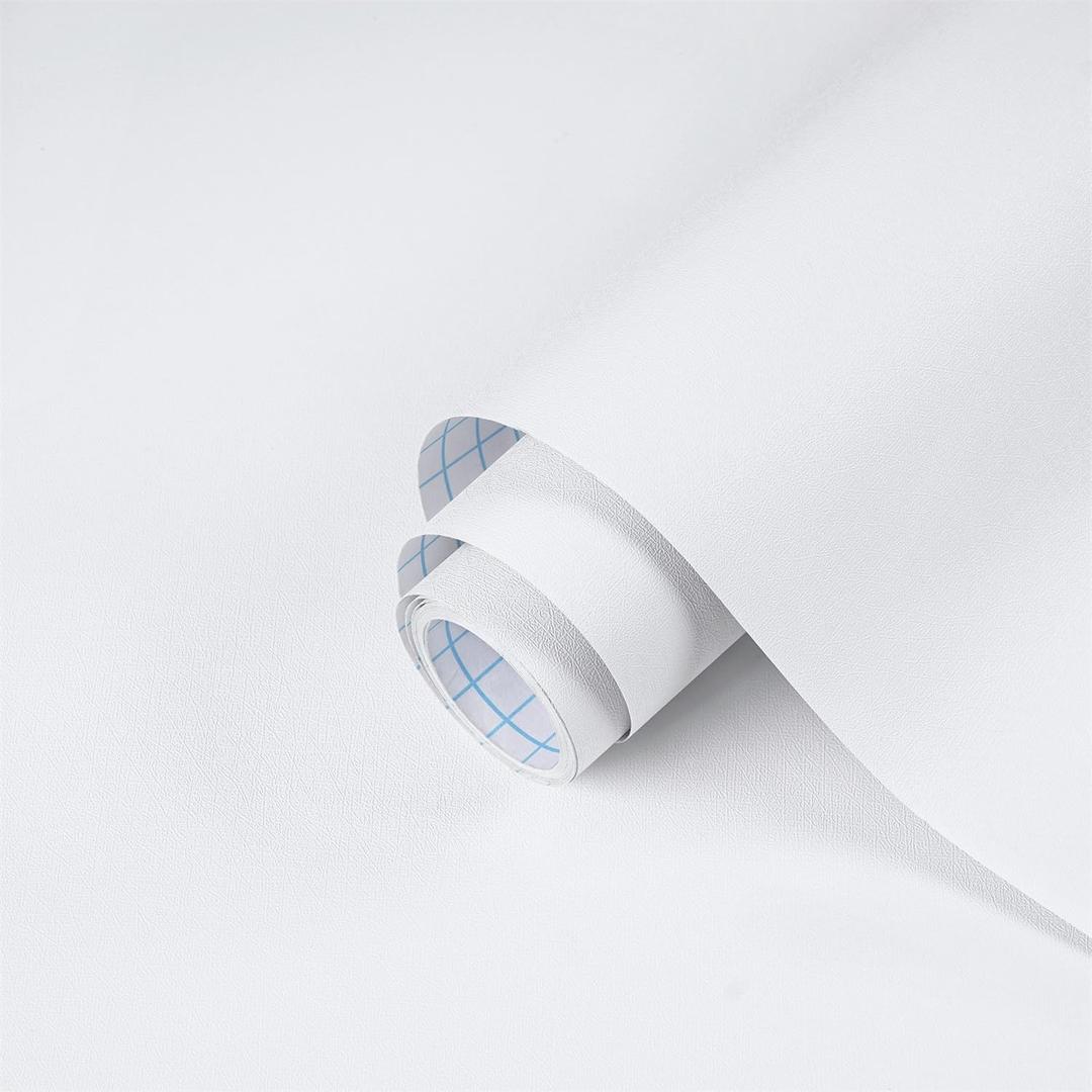 Dimoon 394''x23.6'' Peel and Stick Wallpaper White Contact Paper for New Environmentally Friendly Materials Thickening Upgrade Embossed Renter Friendly Wall Paper Modern Vinyl Wrap Countertop Bedroom