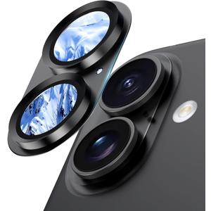 Wumigoo Camera Lens Protector for iPhone 17/16/16 Plus, Aluminum Alloy Sapphire Glass Camera Screen Cover, Case Friendly- Black Titanium