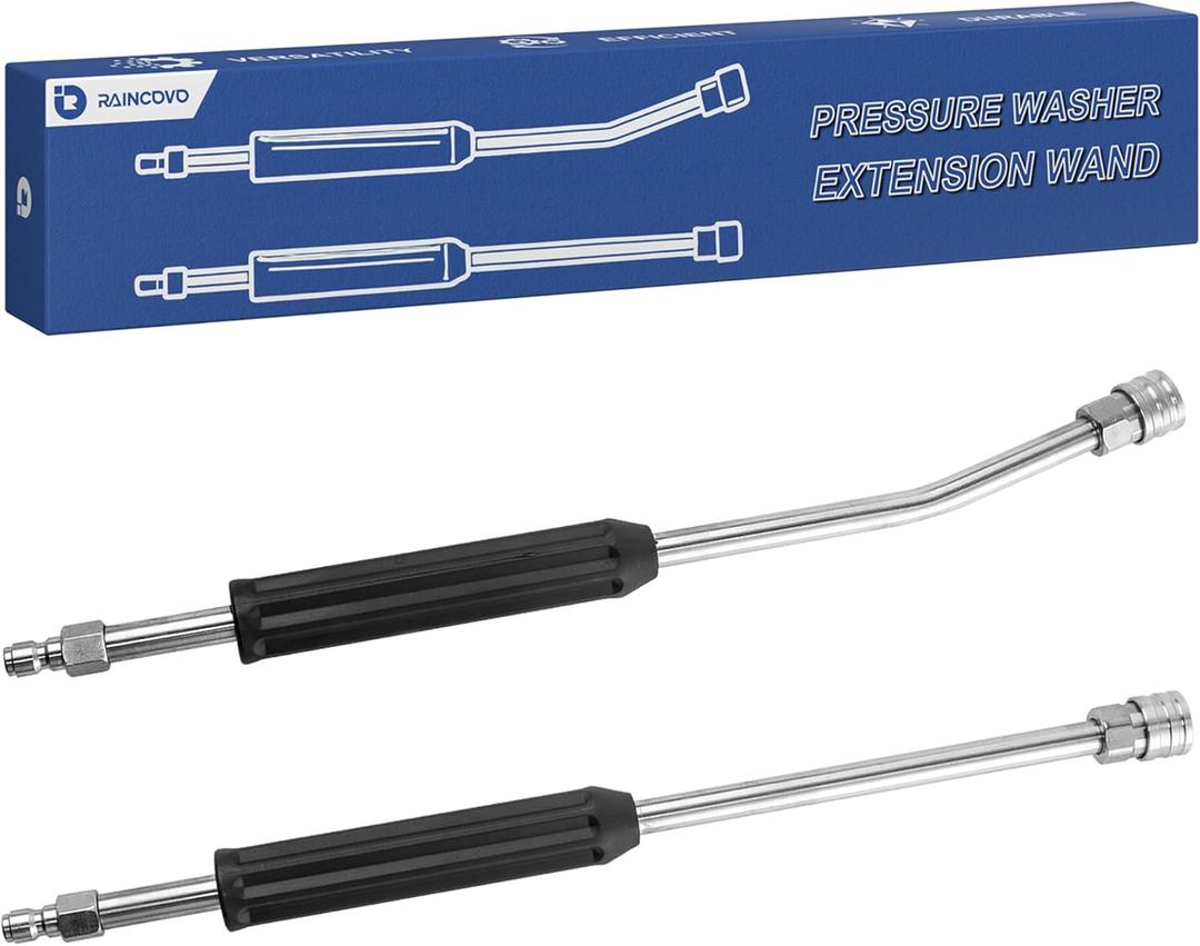 Raincovo Pressure Washer Extension Wand, Anti-Slip Grip Power Washer Lance for Car Washing, Curved Angled and Straight Wand Replacement, 2 Pack, 1/4'' Quick Connect
