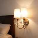 Vintage Wall Sconces 2-Light, Gold Wall Sconces Lighting with Fabric Shades & Crystal, Classic Antique Wall Lamp for Bedroom Living Room Hallway Stairway, E12 Base