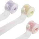 3 Rolls Iridescent Organza Ribbon Sheer, 1.57" Wide Iridescent Chiffon Ribbons, Easter Craft Decorative Ribbon, Colored Clear Chiffon Tulle for Flowers Gift Wrapping Wedding Invitations