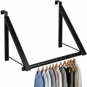 HOLDN STORAGE Over The Door Hanger - Foldable Rack Organizer for Hanging Clothes, Coats & Towels, Ideal for Dorm Rooms, Laundry, Bathrooms, Etc - Holds up to 35 LBs, Collapsible - Black (1 Pack)