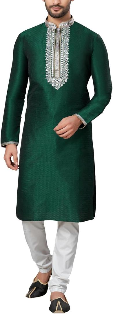 SK123 Men's Kurta Pajama Set Indian Traditional Party Wear Outfit (38, Green)