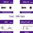 M5 T-Nuts with M5x8 & M5x10 Button Head Hex Socket Cap Screws for 2020 Profiles - 160 Pcs Kit - 304 Stainless Steel, Hammer Head Black