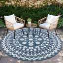 Capslpad 6Ft Round Outdoor Rug for Patios Clearance Reversible Mat Plastic Straw Patio Rugs Lightweight RV Camping Mat Circle Outside Area Rug Carpet for Balcony Deck Trailer Picnic,Blue