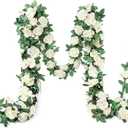 10PCS Fake Rose Garland, 7.5Ft Artificial Vines Flowers Hanging Rose Vine for Table Wedding Backdrop Arch Wall Party Mantle Festival Decor (Light White)
